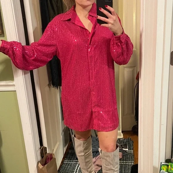sequin button up dress Vaceky Women's Full Sequin Shirt Dress Sparkly Western Concert Festival  Outfits at Amazon Women's Clothing store